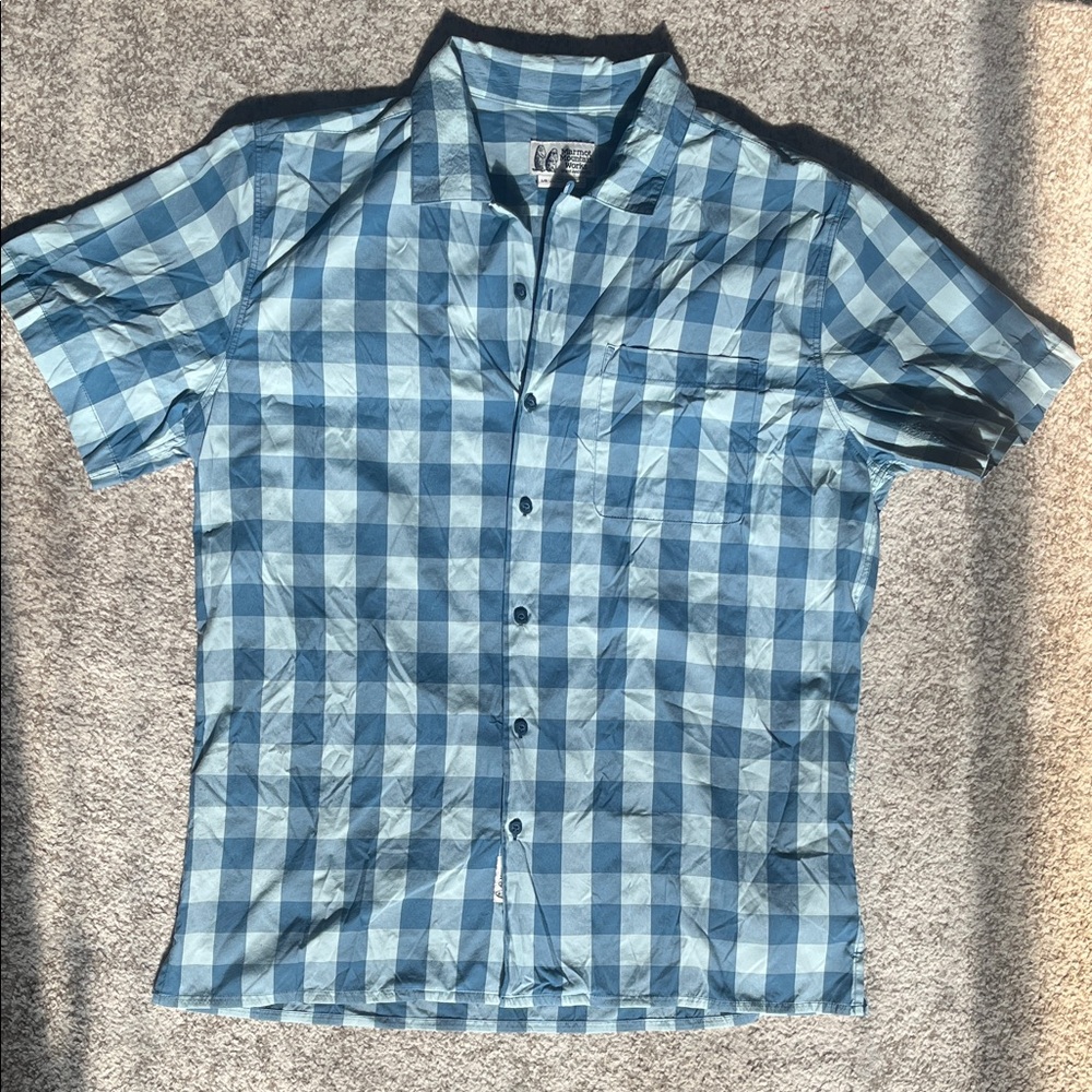 Marmot Men's Blue Plaid Hiking Short Sleeve Shirt (L)